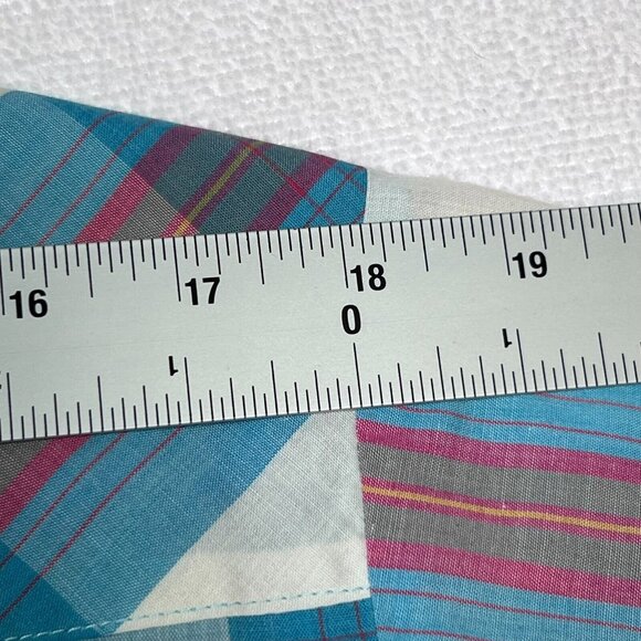 Wrangler Mens Med‎ Western Pearl Snap Short Sleeve Shirt Blue Red Plaid Grandpa - Picture 13 of 13